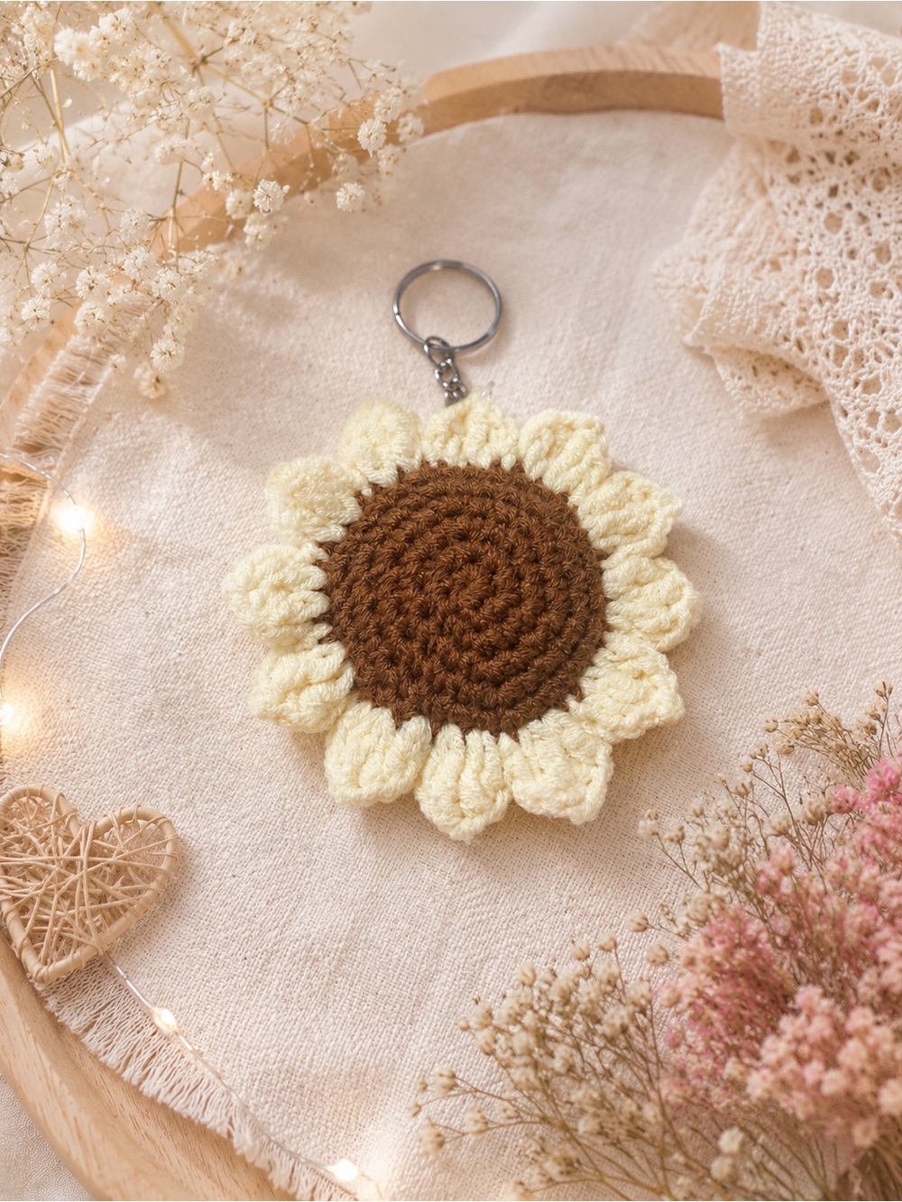 🌻 Handmade Crochet Sunflower Keychain